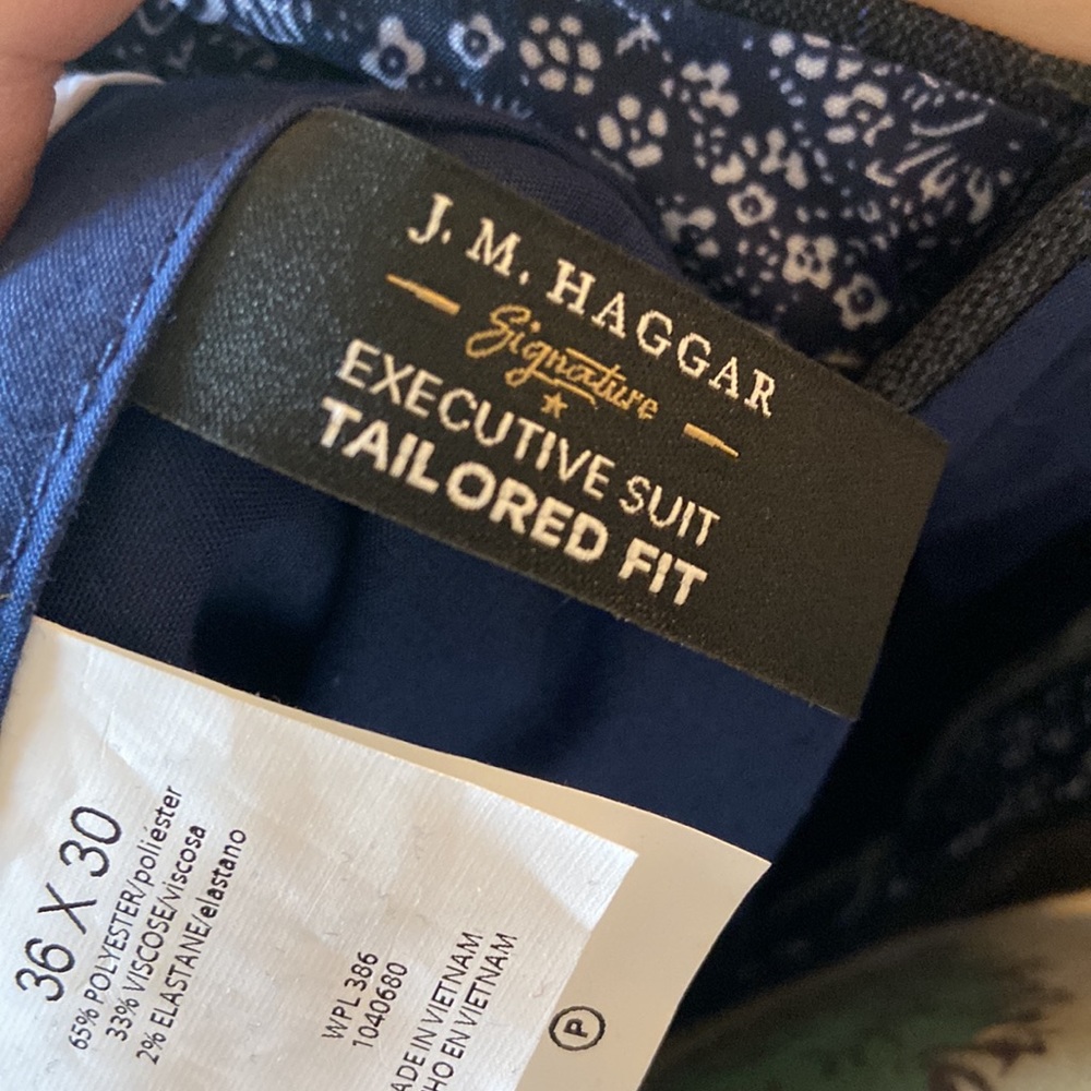 NWOT men’s JM Haggar dress pants size 36 x 30 gray and blue striped - Picture 6 of 6